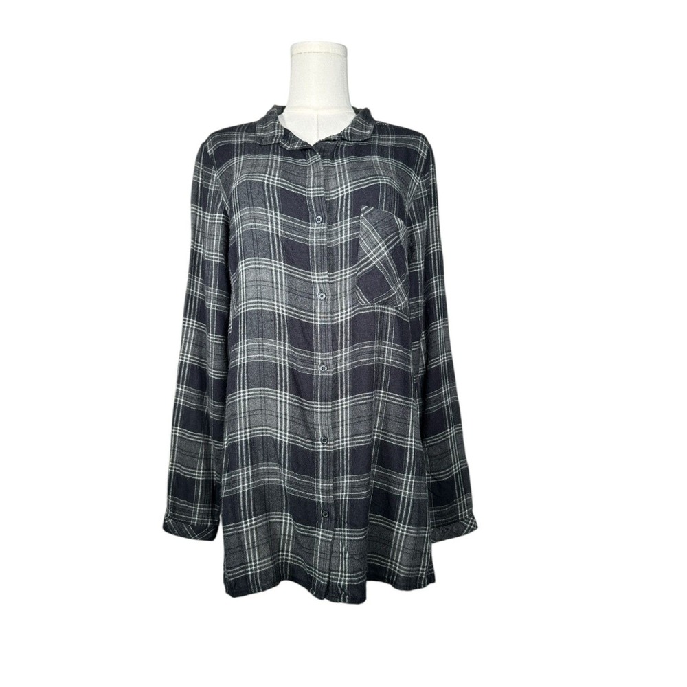 Cloth & Stone Plaid Rayon Flannel Tunic‎ Shirt Size Medium